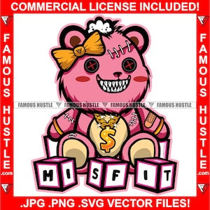 Mujer Inadaptada Loca Loca Marginada Diferente osito de Peluche Cicatriz Cara Chica Rota Cadena de Oro Collar Hustle Mujer Trampa Lady Arte JPG PNG SVG Corte