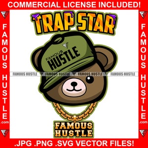 Trap Star Gangster Street Teddy Bear Purple Drink Lean Dripping Gold Necklace Ball Cap Hat Tilted Side Tattoo Quote Art Logo JPG PNG SVG Cut