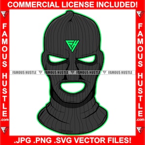 Gangster Ski Mask Glowing Green Slime Eyes Street Savage Trap Plug Hood Thug Crook Gang Member Hustler Hip Hop Rap Art Jpg PNG SVG Cut File