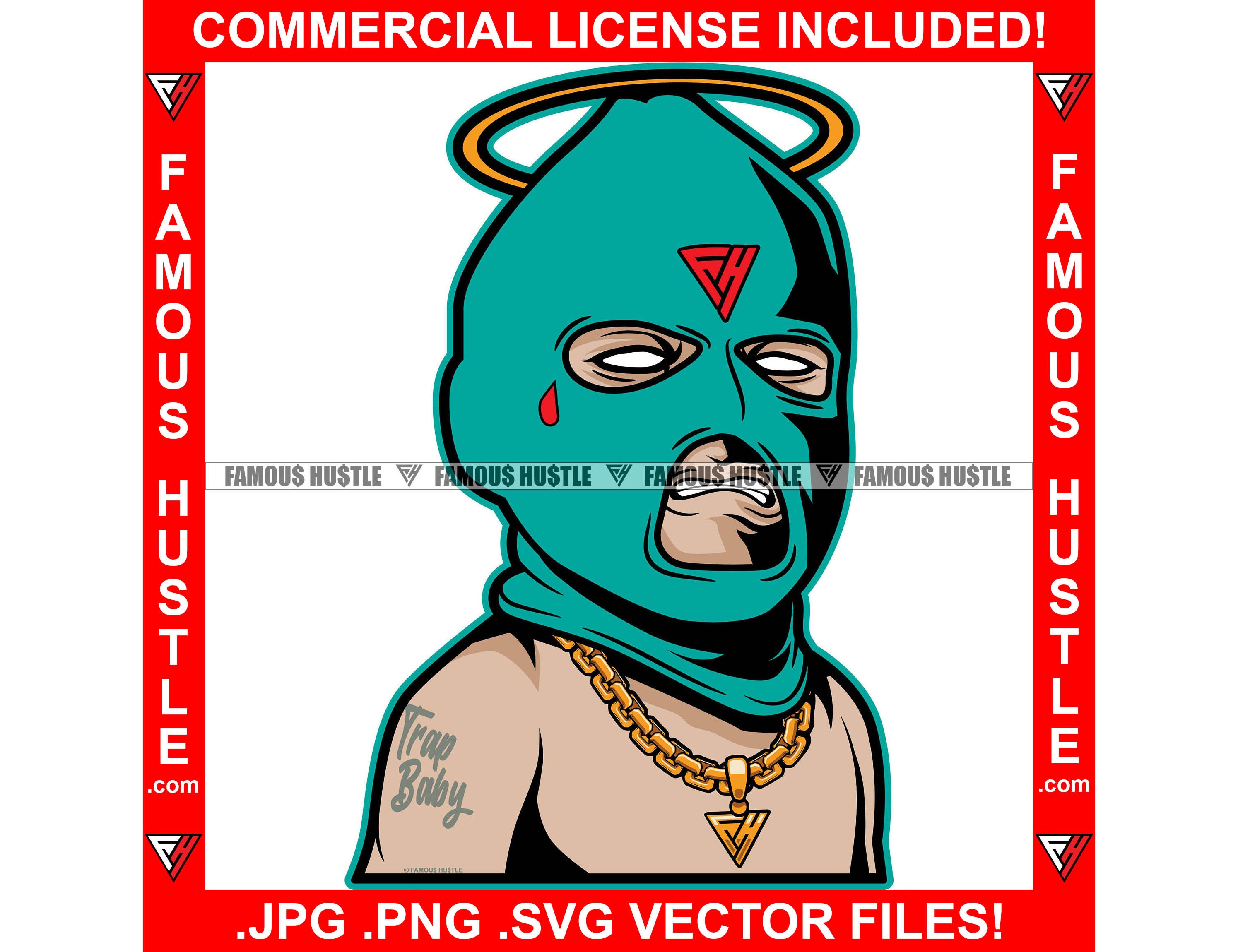 Gangster Baby Ski Mask Tattoo Tear Halo Wearing Gold Necklace Etsy