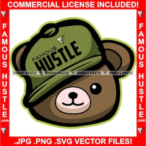 Famous Hustle Teddy Bear Hip Hop Hat Tilted To Side Cute Boy Child Kid Cartoon Character Hustling Hustler Rapper Quote Art JPG PNG SVG Cut