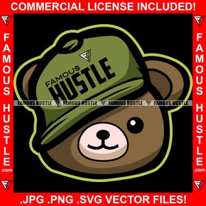 Famous Hustle Teddy Bear Hip Hop Hat Tilted To Side Cute Boy Child Kid Cartoon Character Children Hustler Rapper Quote Art JPG PNG SVG Cut