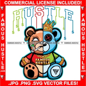 Hustle Gangster Two Face Teddy King Crown Smoking Gold Necklace Bracelet Jewelry Tattoo Hip Hop Rap Cartoon Character Art JPG PNG SVG Cut