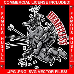 Heartless Gangster Angel Cupid Tattoos Ski Mask Machine Gun No Heart Savage Hustle Trap Plug Rap Gang Member Ghetto Hood Hip Hop JPG PNG SVG