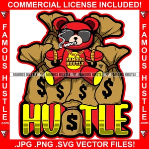 Beroemde Hustle Gangster Teddybeer Zonnebril roken gouden sieraden geld tas stapel tattoo hip hop rap hood hustler art logo JPG PNG SVG cut