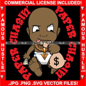 Paper Chasin' Gangster Baby Geldbeutel Cash Stack Gold Halskette Hustler Hip Hop Trap Plug Rap Rich Ghetto Kapuze Logo JPG PNG SVG Cut