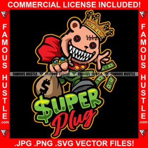 SuperHeld Plug Hustle Gangster Teddybär King Geldbeutel Werfen Cash Out Hip Hop Rap Savage Trap Street Ghetto Plug Kapuze JPG PNG SVG Cut
