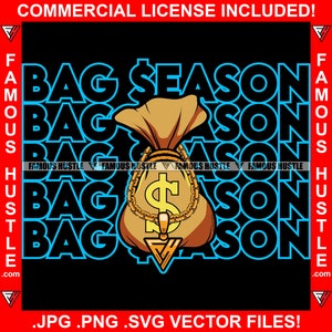 Tasche Season Cash Money Bag Gold Halskette Famous Hustle Tattoo Hip Hop Rap Rapper Plug Trap Hustler Hustling Tattoo Art Logo JPG PNG SVG Cut