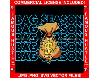 Gangster Hustle Money Bag Cartoon Character Wearing Gold Necklace