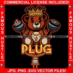 Plug Gangster Teddybär King Dollar Schild Auge Elektrische Kordel Rapper Hustler Boss Drip Swag Plug Trap Kapuze Thug Gang Street Art JPG PNG SVG