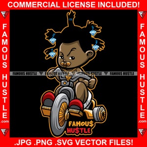 Gangster Baby Diamanten Haar Tricycle Gold SchnullerKette Berühmte Hustle Grind Street Hustler Boss Hip Hop Trap Plug Rap Logo JPG PNG SVG