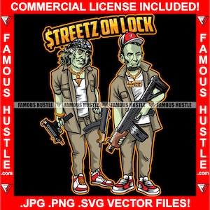 Gangster Ben Franklin Abe Lincoln Machine Guns Gold Halskette Streetz On Lock Savage Hustler Hustler Trap Plug Rap Hip Hop JPG PNG SVG