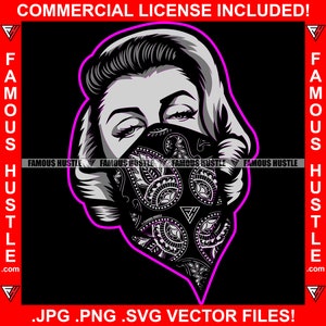 Super Hot Gangster Mujer Paisley Bandanna Máscara facial Diseñador Moda Estilo moderno Lady Bad Girl Rap Hip Hop Femenino Gangsta Art JPG PNG SVG
