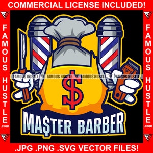 Meister Barbier Geldbeutel Clippers Straight Rasierer Dollar Sign Apron Hustle Hairstylist Hair Cut Salon Hustler Boss Rap Hip Hop Art JPG PNG SVG