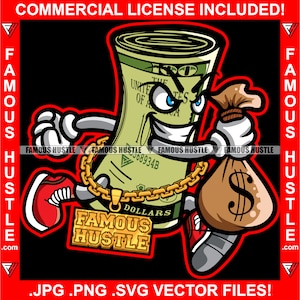 100 Dollar Bill Money Roll Running Cash Bag Gold Chain Hip Hop Tattoo Trap Hood Hustle Thug Gang Savage Gangsta Art Logo JPG PNG SVG Cut