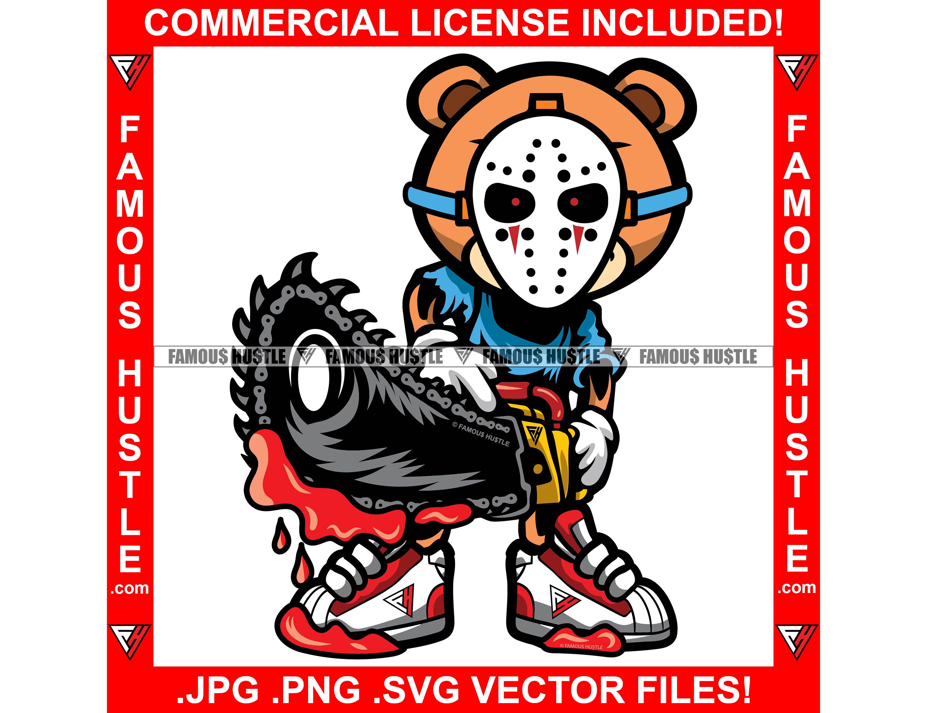 Horror Gangster Teddy Bear Hockey Mask Holding Bloody Chainsaw Etsy