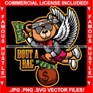 Gangster Teddybär Bandanna Tuxedo Engel Flügel Cash Money Bout A Bag Sunglasses Rap Hip Hop Kapuze Hustler Trap Plug Hustle JPG PNG SVG Cut