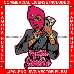 Sexy Gangster Frau Ski Maske Gold Schmuck Geld Shhh Finger Zeichen Hustle In Silence Savage Street Hustler Rap Hip Hop Logo JPG PNG SVG Cut