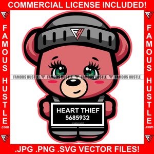 Entzückender HerzDieb Weiblicher Teddybär Niedliche Mugshot Hip Hop Totenkopf Mütze Mütze Rap Cute Girl Lady Frau Liebe Beziehung Art JPG PNG SVG Cut