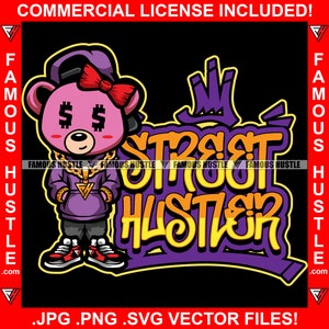 Street Hustler Feminino Lady Teddy Bear Cifrão Olho Menina Mulher Jóias Tatuagem Rap Hip Hop Rich Hustler Personagem de desenho animado Logotipo JPG PNG SVG