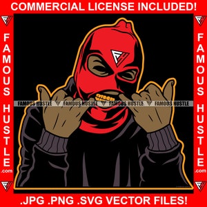 Gangster Wearing Ski Mask Showing Gold Teeth Grill Hustle Savage Hustler Trap Plug Rap Hip Hop Gang Member Ghetto Hood Art Logo JPG PNG SVG