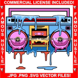 Boombox Dripping Ghetto Blaster Drip Portable Radio Melting Music Boom Box Hustle Hustler Hustling Rap Hip Hop Retro Vintage Art Jpg PNG SVG