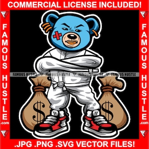 Crazy Gangster Teddy Bear Gold Teeth Straight Jacket Cash Money Bag Hustle Hustler Hip Hop Trap Plug Rap Ghetto Hood Art Logo JPG PNG SVG