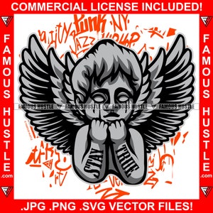 Famous Hustle Angel Statue Stay True Tattoo Crying Wings Graffiti Baller B-Boy Hustler Plug Trap Hood Thug Cartoon Character Art JPG PNG SVG