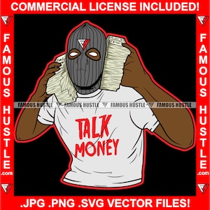 Gangster Ski Maske Talk Geld Handy Geld Stapel Hustle Street Hustler Gang Mitglied Boss Hip Hop Trap Plug Rap Ghetto Kapuze Art JPG PNG SVG