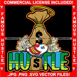 Hustle Money Bag Halo Gangster Máscara de palhaço Asas de anjo Pilhas de dinheiro Plug Trap Hood Thug Gang Street Mafia Mob Trapper Art Logo JPG PNG SVG Cut