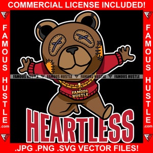 Herzloser Gangster Teddybär Augen Aufnäher Gold Halskette No Heart Savage Hustler Trap Plug Rap Hip Hop Ghetto Kapuze Logo JPG PNG SVG Cut