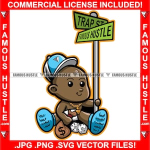 Famous Hustle Gangster Baby Diaper Street Sign Gold Halskette Cash Money Bags Würfel Shooting Craps Hip Hop Rap Plug Trap Art JPG PNG SVG Cut