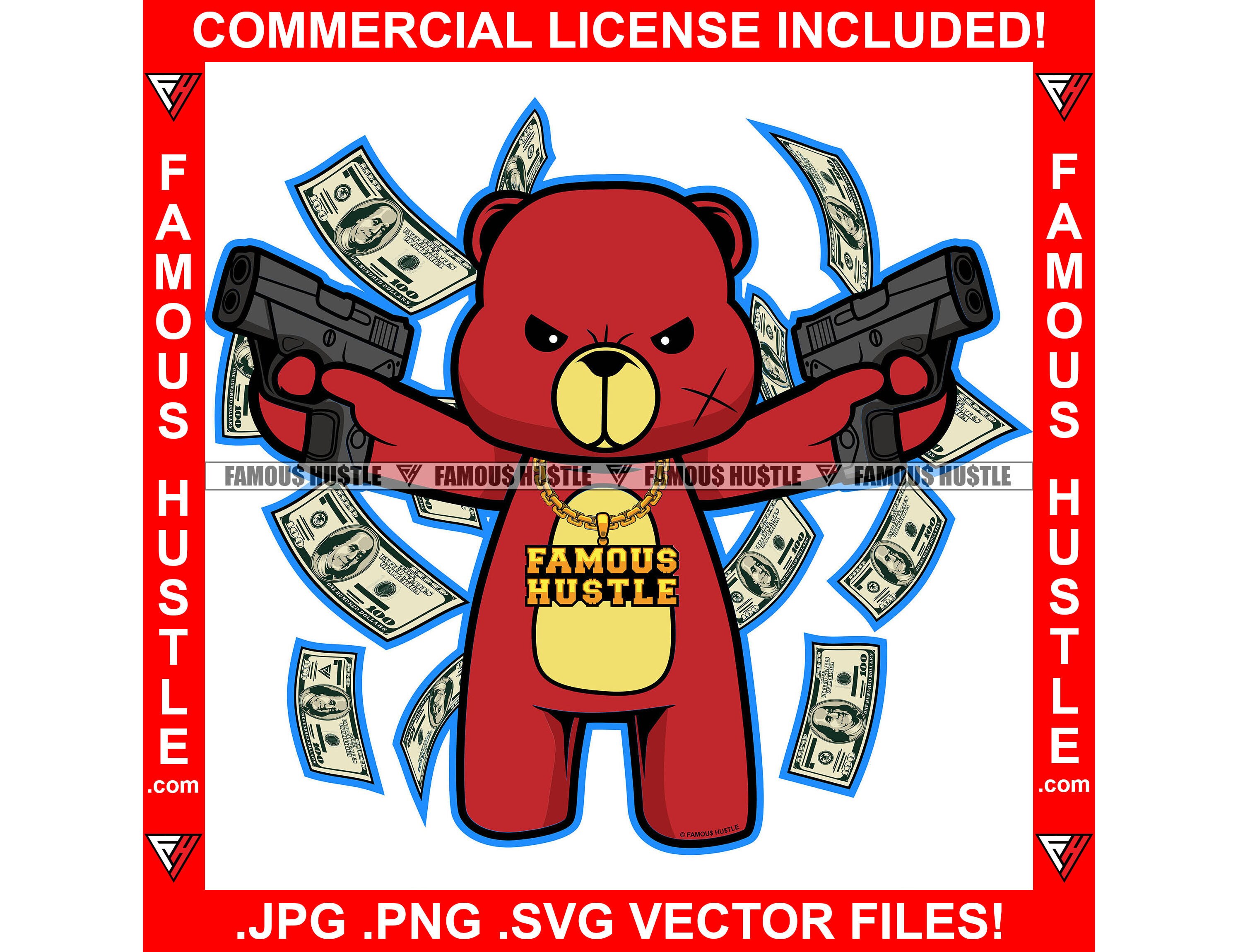 Famous Hustle Gangster Teddy Bear Mean Scar Face Dripping Gold Etsy