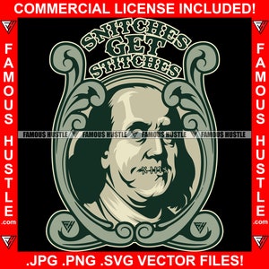 Snitches Get Stitches Ben Franklin Mundgestickt Geschlossen Gangster Geld Zitat Hustle Trap Plug Rap Hip Hop Ghetto Kapuze Logo JPG PNG SVG Cut
