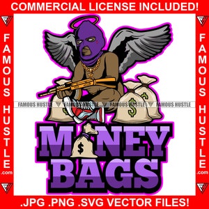 Geldbeutel Gangster Baby Ski Maske Engel Flügel Halo Machine Gun Cash Savage Hustle Street Hustler Trap Trench Rap Hip Hop Logo JPG PNG SVG Cut