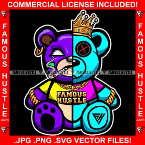 Famous Hustle Gangster Two Face Teddy King Smoking Gold Chain Tattoo Hip Hop Rap Hustler Boss Drip Swag Plug Trap Kapuze Thug Art JPG PNG SVG