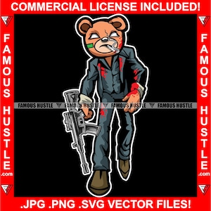 Gangster Teddybeer Litteken Gezicht Bandage Roken BloedPak MachineGeweer Hustler Rap Hip Hop Trap Plug Ghetto Hood Art Logo JPG PNG SVG