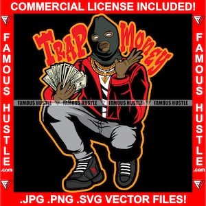 Trap Money Gangster Usando Ski Mask Gold Joyas Dinero Spread Thug Hustler Hustler Rap Hip Hop Hood Ghetto Trap Plug Gang Member JPG PNG SVG