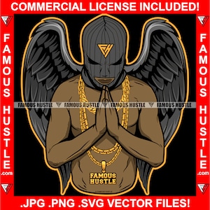 Gangster Engel Flügel Ski Maske Gold Halskette Ketten Betende Gang Mitglied Hustler Rap Hip Hop Trap Plug Kapuze Art Logo JPG PNG SVG