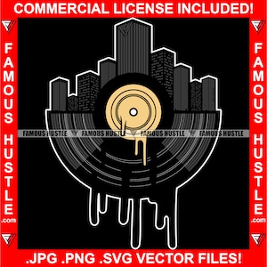 Álbum de discos de vinil Cidade gotejando Música urbana DJ Drip Retro Vintage Disc Jockey Hustle Hustler Rap Hip Hop Retro Rapper Art Logo Jpg png SVG