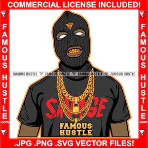 Wilder Gangster Trägt Ski Maske und Gold Halskette Ketten Gold Zähne Grill Gang Mitglied Hustler Rap Hip Hop Trap Plug Art JPG PNG SVG