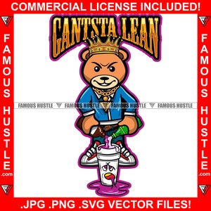 Gangsta Lean Gangster Teddybär König Krone Kette Halskette Soda Husten Medizin Lila Getränk Hip Hop Rap Trap Plug Hustle Art JPG PNG SVG Cut