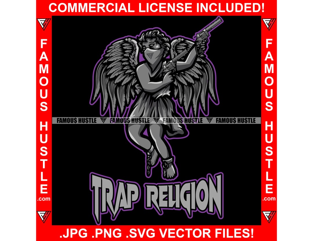 Trap Religion Gangster Angel Wing Statue Bandanna Face Mask Guns Hip