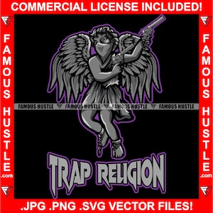 Trap Religion Gangster Engel Flügel Statue Bandanna Gesichtsmaske Guns Hip Hop Rap Plug Kapuze Ghetto Thug Famous Hustler Art JPG PNG SVG Cut