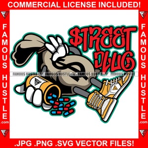 Pil Fles Stripfiguur Straat Drugsdealer Gangster Uitgedeeld Cash Money Bag Sneakers Tattoo Hip Hop Rap Hustler Art Logo JPG PNG SVG