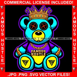 Famoso Hustle Bad Boy Teddy King Gold Crown Chain Tattoo Hip Hop Rap Hustler Tattoo Hip Hop Rap Boss Drip Swag Neon Color Art JPG PNG SVG