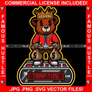 Time Trap Clock Famous Hustle Gangster Teddybär King Dollar Sign Eye Jacket Cash Money Bags Hip Hop Rap Tattoo Zitat Art Logo JPG PNG SVG