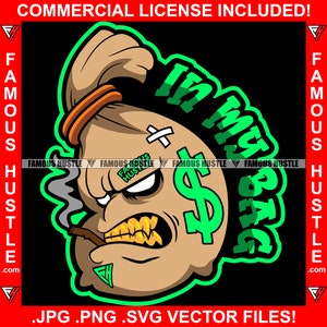In meiner Tasche Cash Mean Gesicht Gangster Geldsack Gold Zähne Dollar Schild Tattoo Rauchen Rapper Plug Kapuze Ghetto Hustler Logo Art JPG PNG SVG Cut