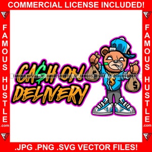 Cash On Delivery Gangster Teddy Bear Fumo Cash Money Bags Gold Chain Sneakers Hat Tattoo Hip Hop Rap Boss Drip Quote Art JPG PNG SVG Cut