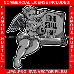 Thou Shall Trap Engel Flügel Statue Vintage Scroll Schild Geldbeutel Hustle Hustler Plug Rap Hip Hop Ghetto Thug Hood Art Logo JPG PNG SVG